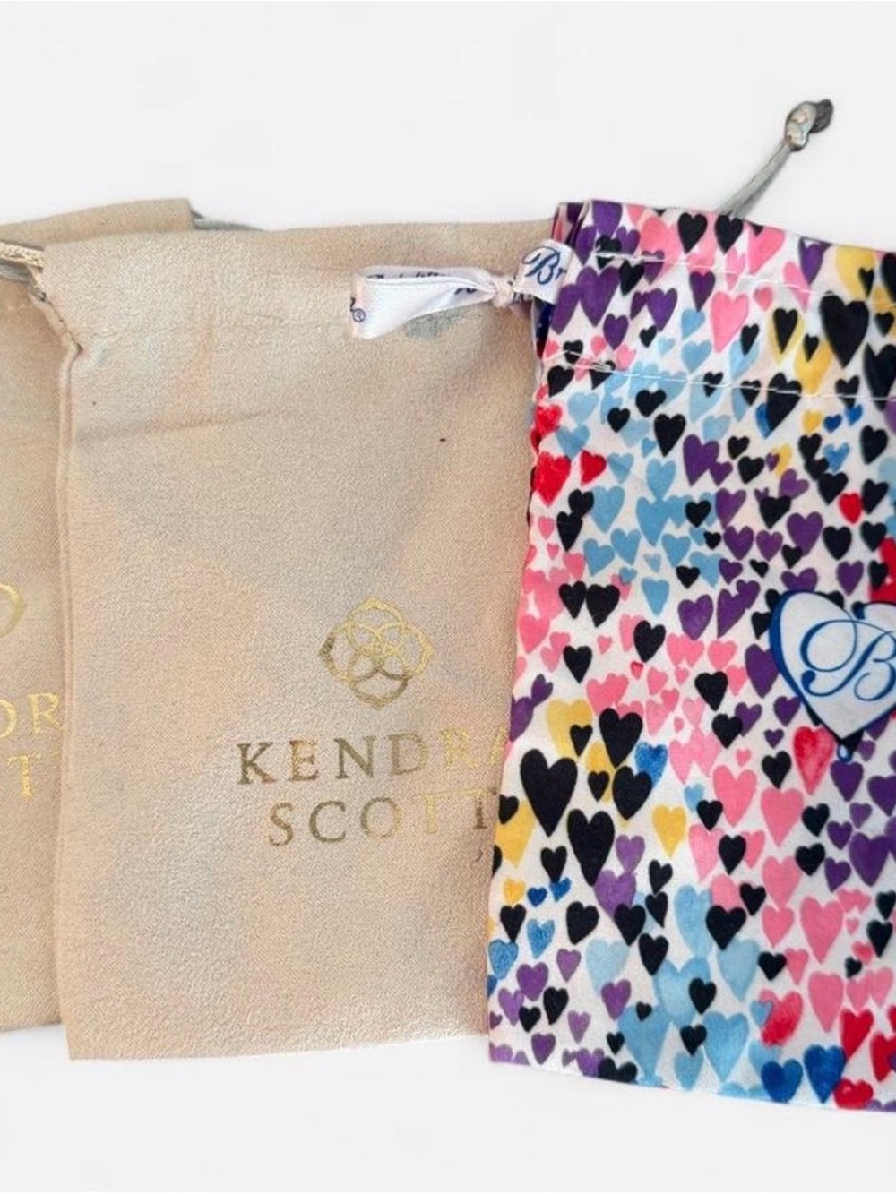 Kendra Scott and Brighton Multicolor Heart Print Drawstring Jewelry Pouch Lot